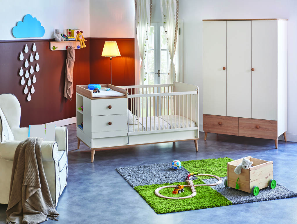 Modern baby room with new style furniture, bed and cabinet wooden